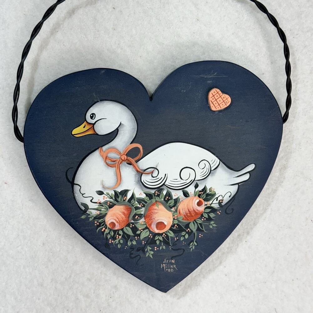 Love Goose Wood Plaque Wall Hanging Hand Painted Folk Art Signed Jean Miller 88’